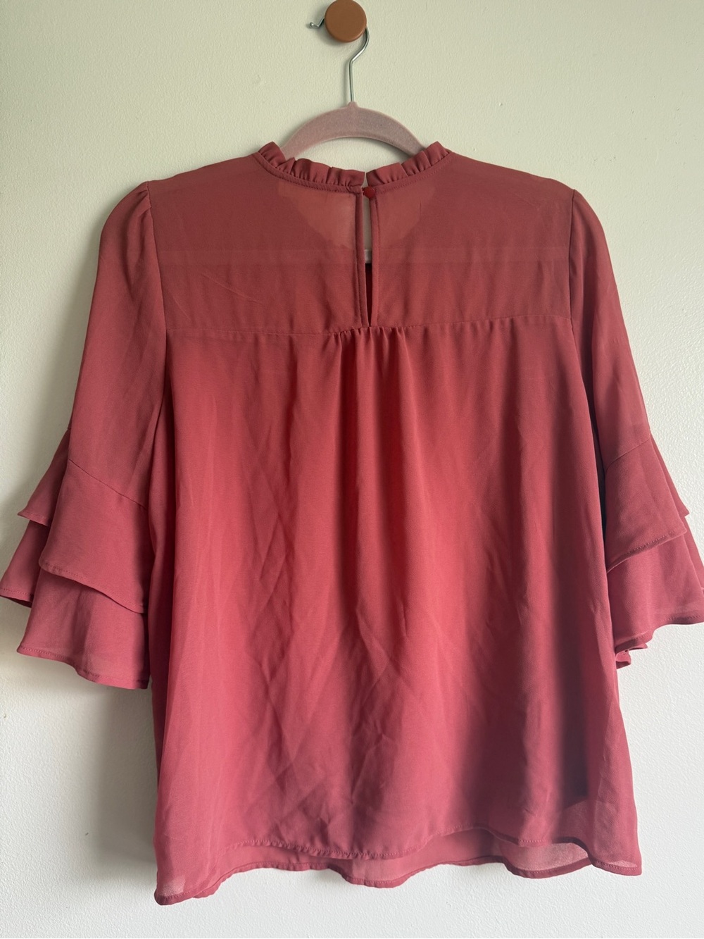 Monteau Ruffled Neck Tiered-Sleeve Blouse - Rose - Picture 4 of 7